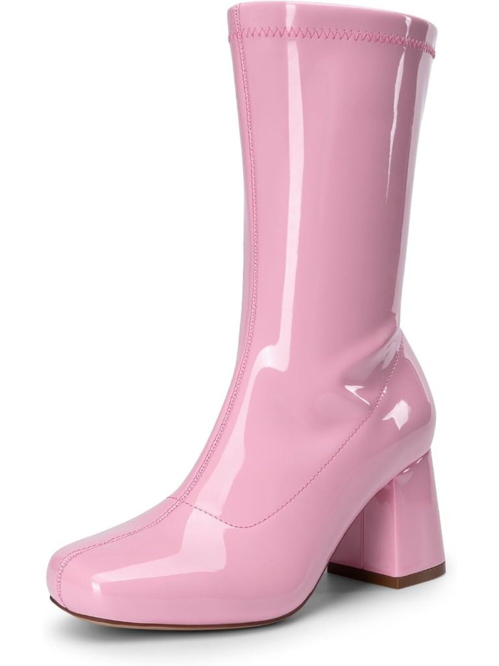 DREAM PAIRS Women's Pink Low Block Heel Zipper Ankle Mid Calf Gogo Boot Shoes
